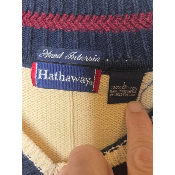 VTG Mens Tennis Sweater L Beige V-Neck Cotton Cable Knit Racket design Preppy - Picture 4 of 10